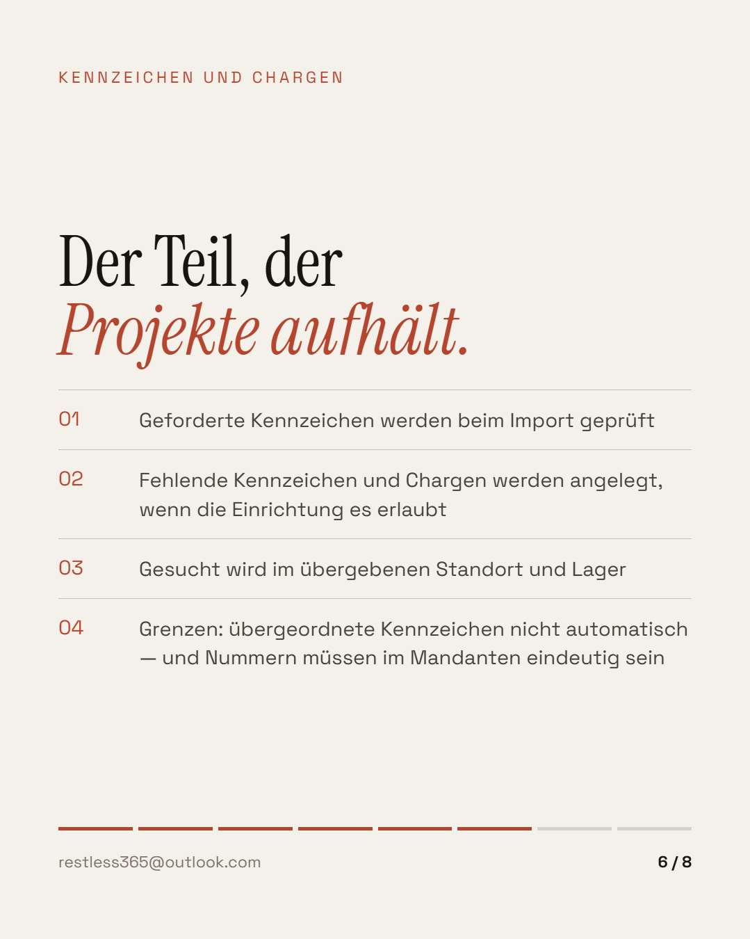 Kennzeichen und Chargen — der Teil, der Projekte aufhält